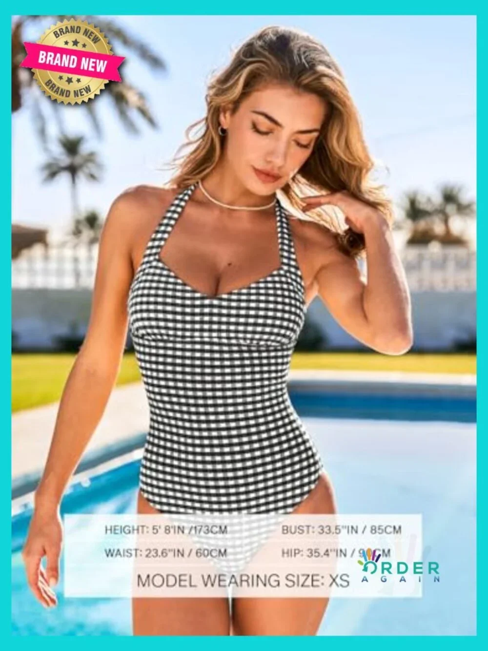 One Piece Swimsuit Halter Strap V Neck Backless Full Coverage Color Block